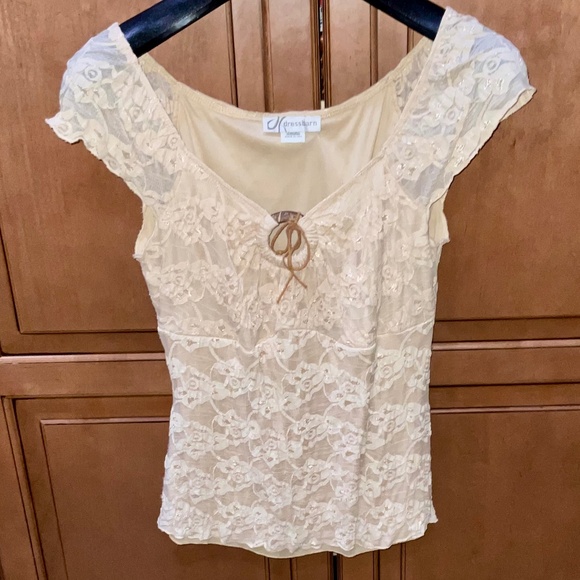 Dressbarn  Beige Stretchy Lace-like On or Off Shoulder Sz Medium - Picture 5 of 9